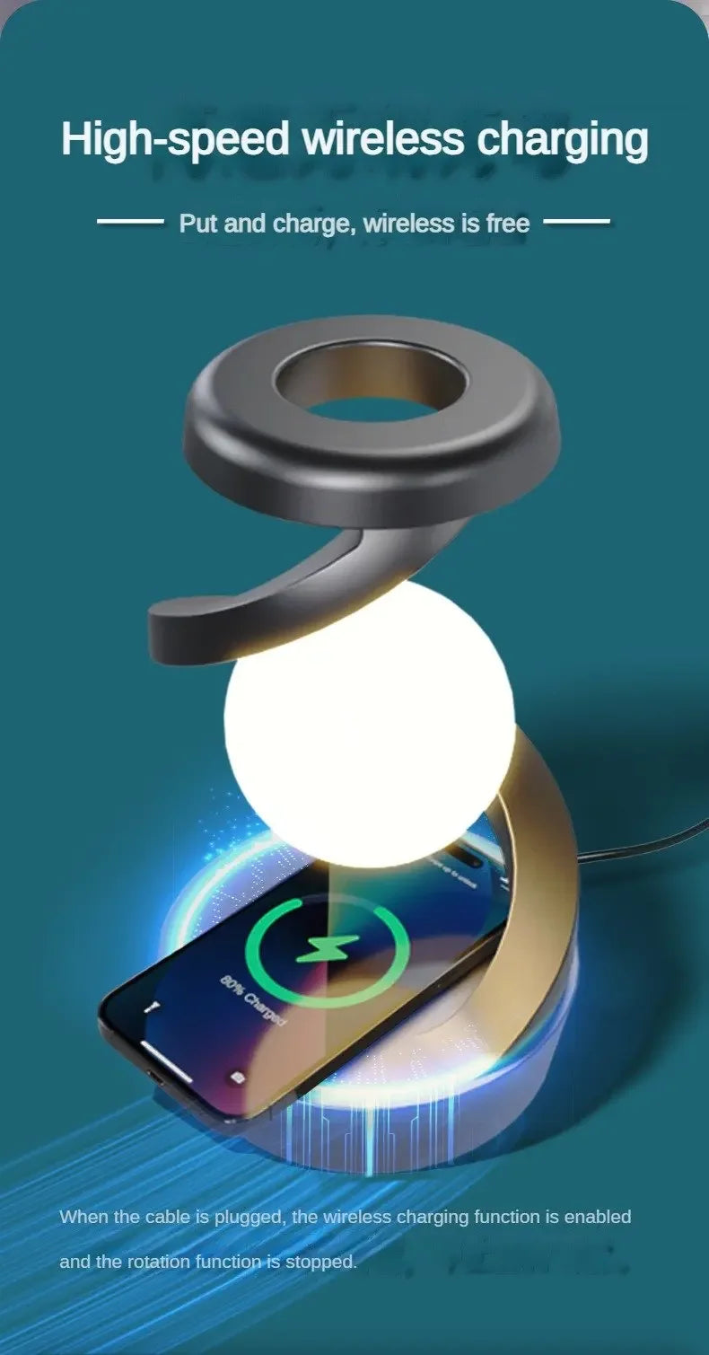 Rotating Moon Desk Lamp With Phone Wireless Charging Sensor Control Rotating Floating Mobile Phone Wireless Charging Desk Lamp