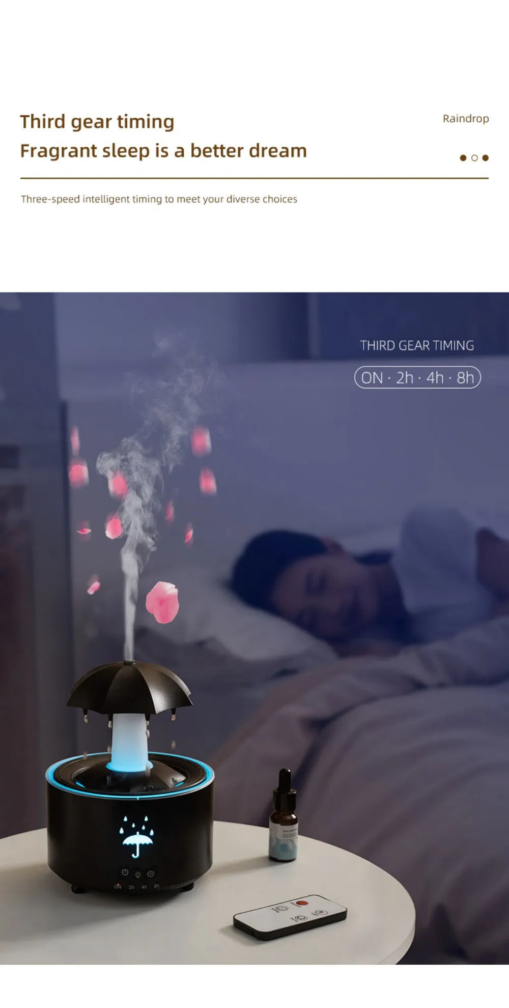 Rotating Umbrella Water Drop Air Humidifier with Colourful Night Lights Mute Spary Home Essential Oil Aroma Diffuser Humidifier