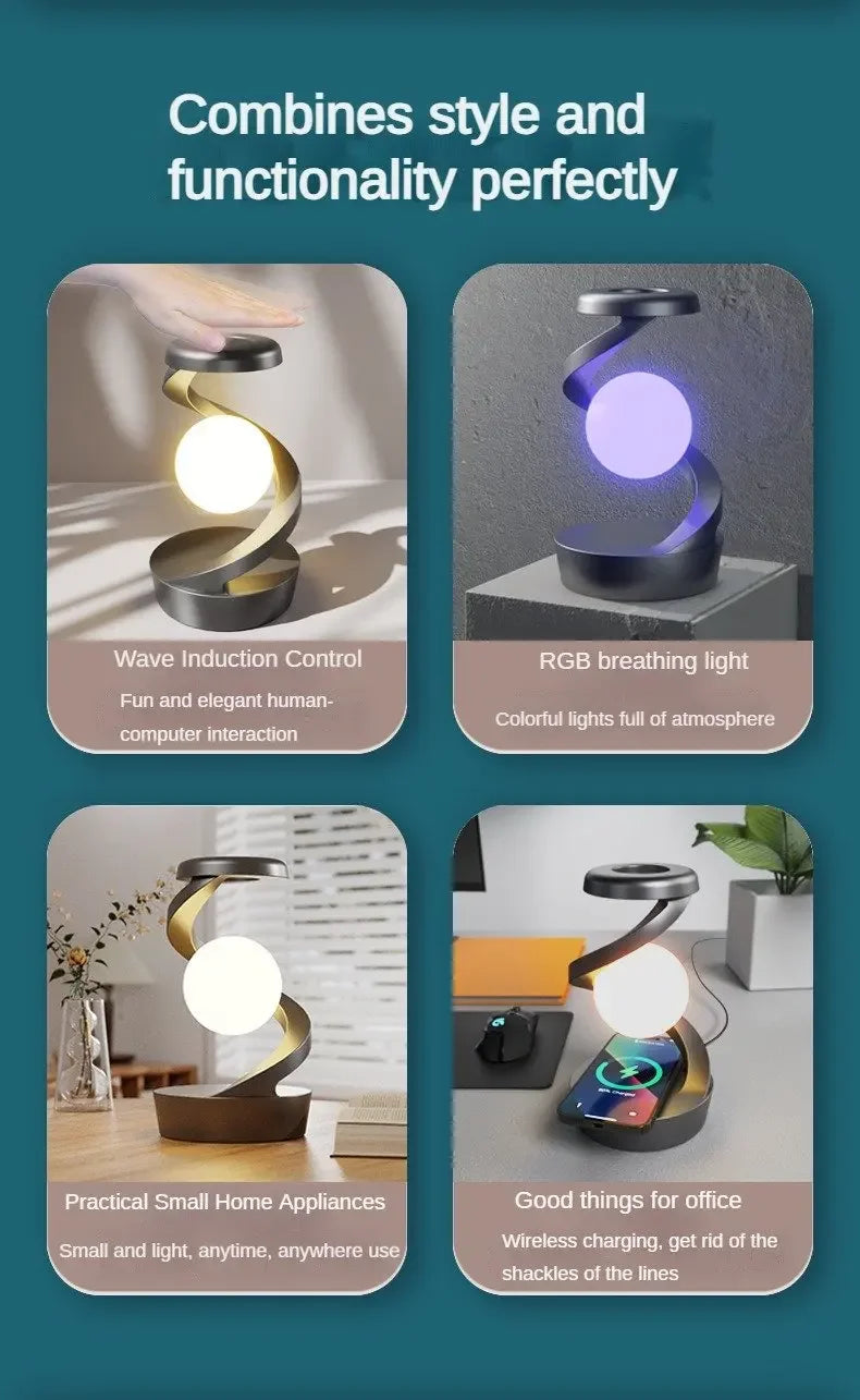 Rotating Moon Desk Lamp With Phone Wireless Charging Sensor Control Rotating Floating Mobile Phone Wireless Charging Desk Lamp