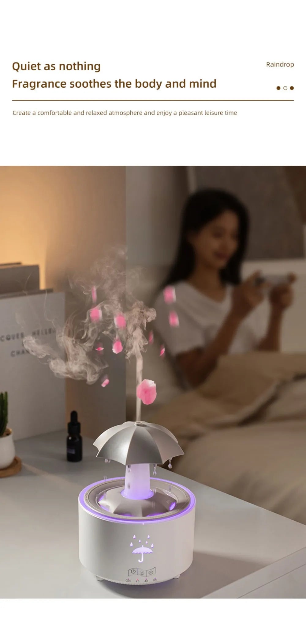 Rotating Umbrella Water Drop Air Humidifier with Colourful Night Lights Mute Spary Home Essential Oil Aroma Diffuser Humidifier