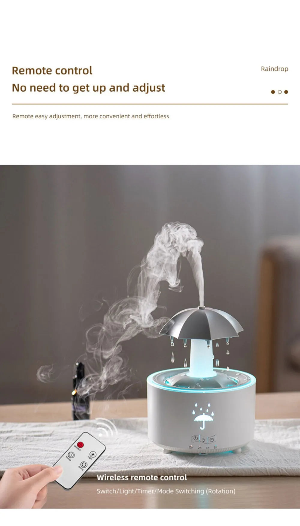 Rotating Umbrella Water Drop Air Humidifier with Colourful Night Lights Mute Spary Home Essential Oil Aroma Diffuser Humidifier